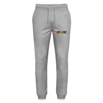 Regenbogen Text Ikonisch - Schwule Ikone - LGBT Pride Monat - Stanley/Stella Unisex Bio Jogginghose Mover  - Grau meliert - Vorne - Marisol (170cm) & Nik (191cm)