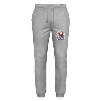 Woman / Lady / Blonde / Pretty / Feminine / Female - Stanley/Stella Mover Unisex Organic Jogging Trousers - heather grey - Front - Marisol (170cm) & Nik (191cm)