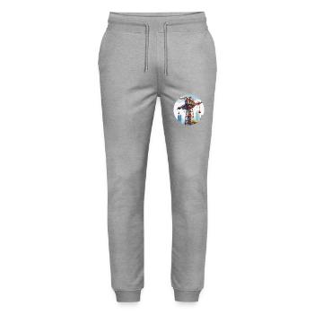 Kran / Baustelle / Seilwinde / Kransystem - Stanley/Stella Unisex Bio Jogginghose Mover  - Grau meliert - Vorne - Marisol (170cm) & Nik (191cm)