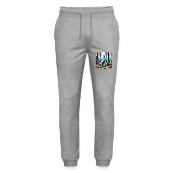 Wald / Wild / Zelt / Wildnis / Bäume / Life - Stanley/Stella Unisex Bio Jogginghose Mover  - Grau meliert - Vorne - Marisol (170cm) & Nik (191cm)