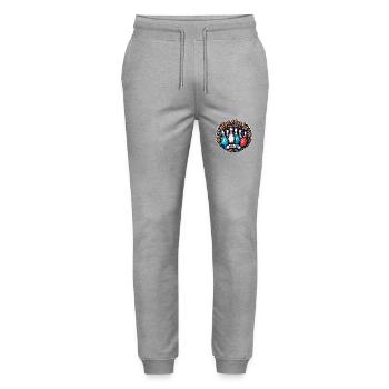 Bowling / Kegeln / Bowlingbahn / Pin / Strike - Stanley/Stella Unisex Bio Jogginghose Mover  - Grau meliert - Vorne - Marisol (170cm) & Nik (191cm)