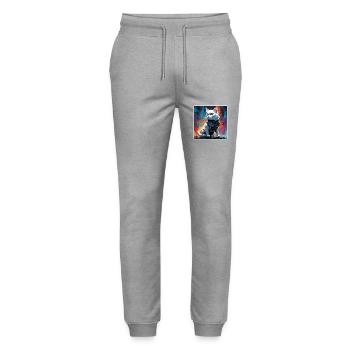 Astronaut / Space / Animal / Cat / Spaceship - Stanley/Stella Mover Unisex Organic Jogging Trousers - heather grey - Front - Marisol (170cm) & Nik (191cm)