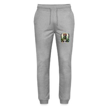 Tiki / Hawaii / Tropisch /Insel / Kultur / Logo - Stanley/Stella Unisex Bio Jogginghose Mover  - Grau meliert - Vorne - Marisol (170cm) & Nik (191cm)
