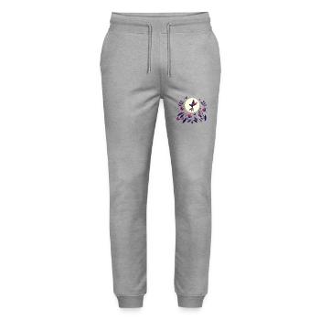 Hummingbird in the flower field - Stanley/Stella Mover Unisex Organic Jogging Trousers - heather grey - Front - Marisol (170cm) & Nik (191cm)