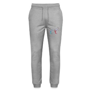 cyclist cycling bmx bike sport mountain biking hobby - Stanley/Stella Mover Unisex Organic Jogging Trousers - heather grey - Front - Marisol (170cm) & Nik (191cm)