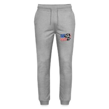 Hanoverian Scent Hound America Flag Dogs - Stanley/Stella Mover Unisex Organic Jogging Trousers - heather grey - Front - Marisol (170cm) & Nik (191cm)