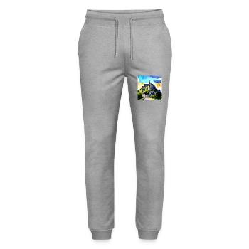 Mont Saint Michel, France - Watercolor - Stanley/Stella Mover Unisex Organic Jogging Trousers - heather grey - Front - Marisol (170cm) & Nik (191cm)
