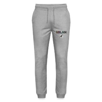 MILAN - Schöner Jungen Name mit Dinosaurier - Stanley/Stella Unisex Bio Jogginghose Mover  - Grau meliert - Vorne - Marisol (170cm) & Nik (191cm)