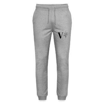 Minimalistische Blumen - Stanley/Stella Unisex Bio Jogginghose Mover  - Grau meliert - Vorne - Marisol (170cm) & Nik (191cm)