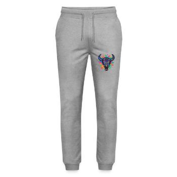 Colorful bull skull - Stanley/Stella Mover Unisex Organic Jogging Trousers - heather grey - Front - Marisol (170cm) & Nik (191cm)