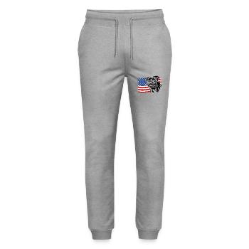 Staffordshire Bull Terrier America Flag Dogs - Stanley/Stella Mover Unisex Organic Jogging Trousers - heather grey - Front - Marisol (170cm) & Nik (191cm)