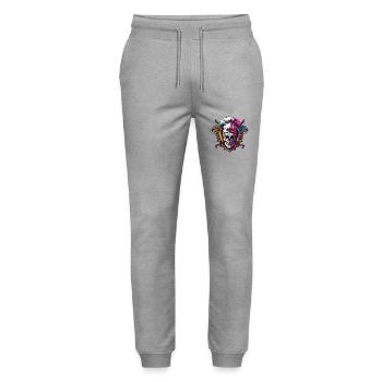 Koch Skull Skeleton Chef Crest - Stanley/Stella Mover Unisex Organic Jogging Trousers - heather grey - Front - Marisol (170cm) & Nik (191cm)