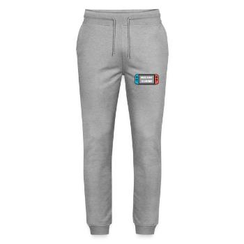 Press Start to Continue – Switch style - Pantalon de jogging bio MOVER Stanley/Stella unisexe - gris chiné - Devant - Marisol (170cm) & Nik (191cm)