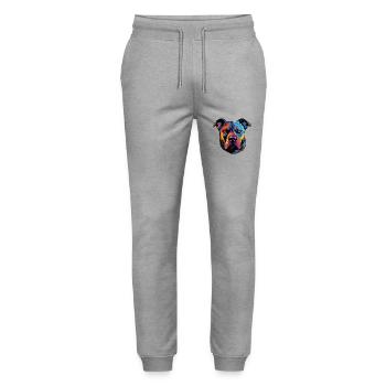 Staffordshire Bull Terrier Dog Head - Stanley/Stella Mover Unisex Organic Jogging Trousers - heather grey - Front - Marisol (170cm) & Nik (191cm)