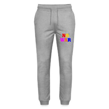 No war - Stanley/Stella Mover Unisex Organic Jogging Trousers - heather grey - Front - Marisol (170cm) & Nik (191cm)