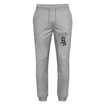 Nur noch ein weiteres Kapitel, Bücherwurm Katze - Stanley/Stella Unisex Bio Jogginghose Mover  - Grau meliert - Vorne - Marisol (170cm) & Nik (191cm)