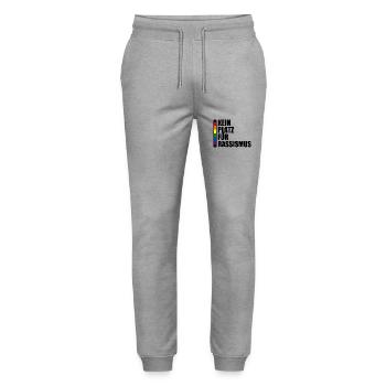 kein platz für rassismus - Stanley/Stella Unisex Bio Jogginghose Mover  - Grau meliert - Vorne - Marisol (170cm) & Nik (191cm)