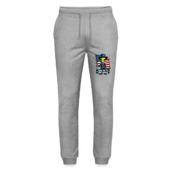 Funny Alien Take Me to Your Leader USA Patriotic - Stanley/Stella Mover Unisex Organic Jogging Trousers - heather grey - Front - Marisol (170cm) & Nik (191cm)