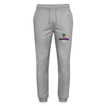 Amsterdam 2024 Holiday Palm Blob - Stanley/Stella Mover Unisex Organic Jogging Trousers - heather grey - Front - Marisol (170cm) & Nik (191cm)