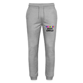 vielfalt statt einfalt - Stanley/Stella Unisex Bio Jogginghose Mover  - Grau meliert - Vorne - Marisol (170cm) & Nik (191cm)