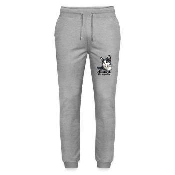chat noir et blanc Miaou (texte noir) - Pantalon de jogging bio MOVER Stanley/Stella unisexe - gris chiné - Devant - Marisol (170cm) & Nik (191cm)
