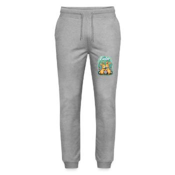 Pâques est là – Doux lapins de Pâques avec œuf de Pâques - Pantalon de jogging bio MOVER Stanley/Stella unisexe - gris chiné - Devant - Marisol (170cm) & Nik (191cm)