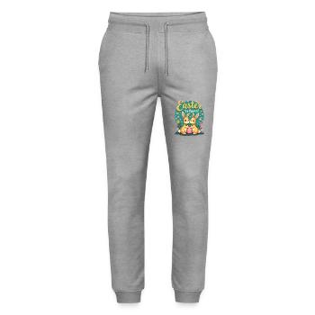 Pâques est là – Doux lapins de Pâques avec œuf de Pâques - Pantalon de jogging bio MOVER Stanley/Stella unisexe - gris chiné - Devant - Marisol (170cm) & Nik (191cm)