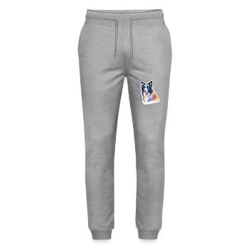 Border Collie Watercolors - Stanley/Stella Mover Unisex Organic Jogging Trousers - heather grey - Front - Marisol (170cm) & Nik (191cm)