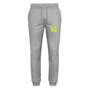 Neon Laughing Buddha on Black - Stanley/Stella Mover Unisex Organic Jogging Trousers - heather grey - Front - Marisol (170cm) & Nik (191cm)
