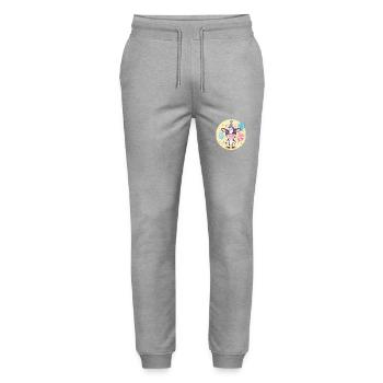 Bande dessinée d’anniversaire de vache - Pantalon de jogging bio MOVER Stanley/Stella unisexe - gris chiné - Devant - Marisol (170cm) & Nik (191cm)