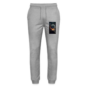 Darstellung einer Hand, die scheinbar die Erde häl - Stanley/Stella Unisex Bio Jogginghose Mover  - Grau meliert - Vorne - Marisol (170cm) & Nik (191cm)