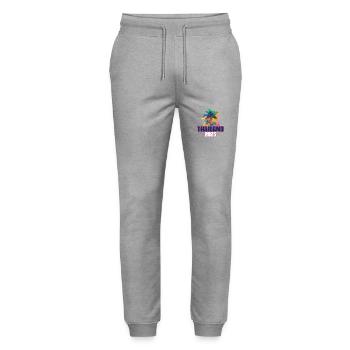 Thailand 2025 Holiday Palm Trees - Stanley/Stella Mover Unisex Organic Jogging Trousers - heather grey - Front - Marisol (170cm) & Nik (191cm)