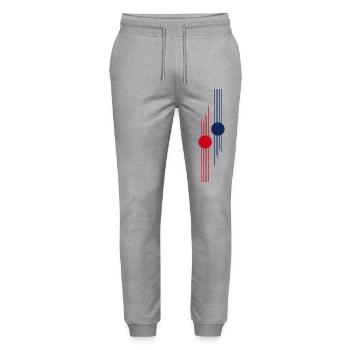 Red-Blue Geometric Pulse - Stanley/Stella Mover Unisex Organic Jogging Trousers - heather grey - Front - Marisol (170cm) & Nik (191cm)