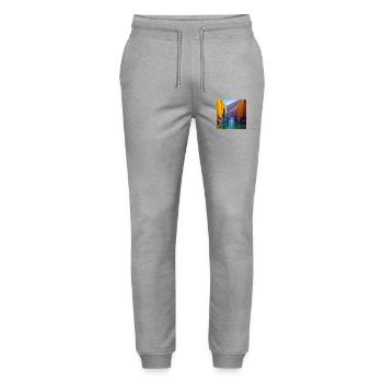 Waterfall Autumn Golden Forest - Stanley/Stella Mover Unisex Organic Jogging Trousers - heather grey - Front - Marisol (170cm) & Nik (191cm)