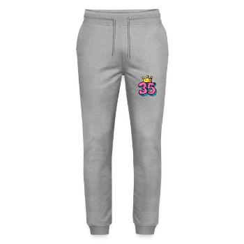 35 Number Crown - Stanley/Stella Mover Unisex Organic Jogging Trousers - heather grey - Front - Marisol (170cm) & Nik (191cm)