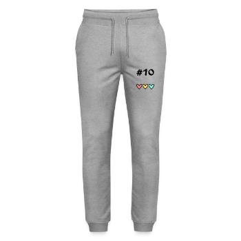 10 ANS. 10e ANNIVERSAIRE. ANNIVERSAIRE 10 ANS. 10 - Pantalon de jogging bio MOVER Stanley/Stella unisexe - gris chiné - Devant - Marisol (170cm) & Nik (191cm)