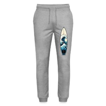 Wave on surfboard ukiyo style - Stanley/Stella Mover Unisex Organic Jogging Trousers - heather grey - Front - Marisol (170cm) & Nik (191cm)