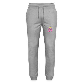 34 Number Krone - Stanley/Stella Mover Unisex Organic Jogging Trousers - heather grey - Front - Marisol (170cm) & Nik (191cm)