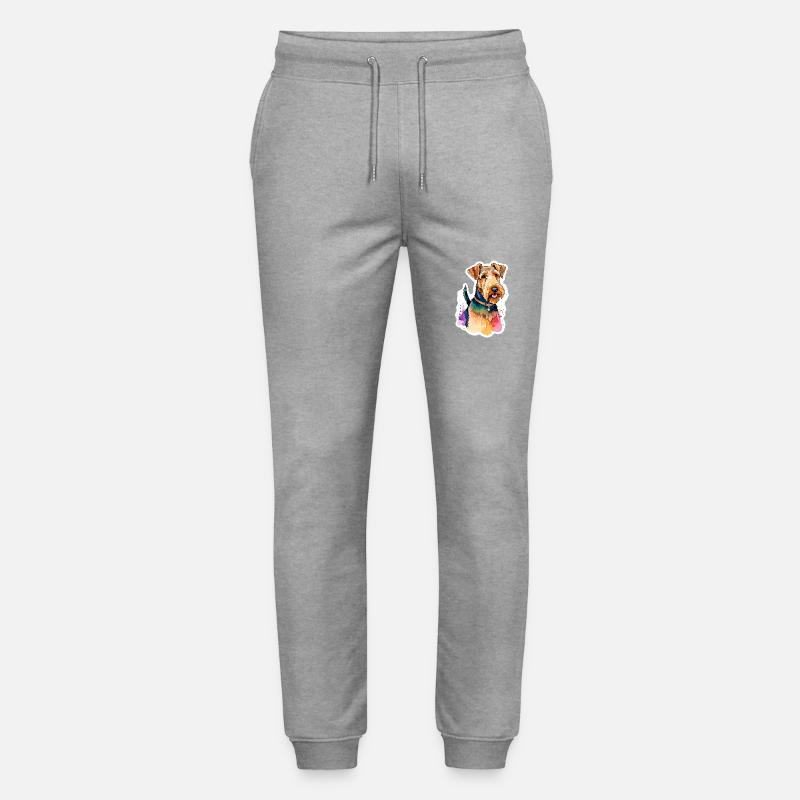 Airedale Terrier Aquarelle - Pantalon de jogging bio MOVER Stanley/Stella unisexe - gris chiné
