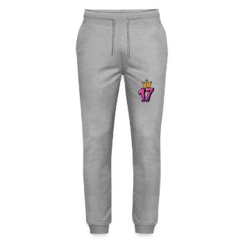 17 Number Krone - Stanley/Stella Mover Unisex Organic Jogging Trousers - heather grey - Front - Marisol (170cm) & Nik (191cm)
