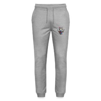 Samurai Cat #39 - Stanley/Stella Mover Unisex Organic Jogging Trousers - heather grey - Front - Marisol (170cm) & Nik (191cm)