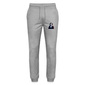 Edgar Allan Poe Thinking - Stanley/Stella Mover Unisex Organic Jogging Trousers - heather grey - Front - Marisol (170cm) & Nik (191cm)
