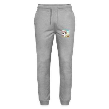 Chaton mignon au printemps avec panier de fleurs - Pantalon de jogging bio MOVER Stanley/Stella unisexe - gris chiné - Devant - Marisol (170cm) & Nik (191cm)
