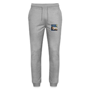 Katze Van Gogh Sternennacht - Stanley/Stella Unisex Bio Jogginghose Mover  - Grau meliert - Vorne - Marisol (170cm) & Nik (191cm)