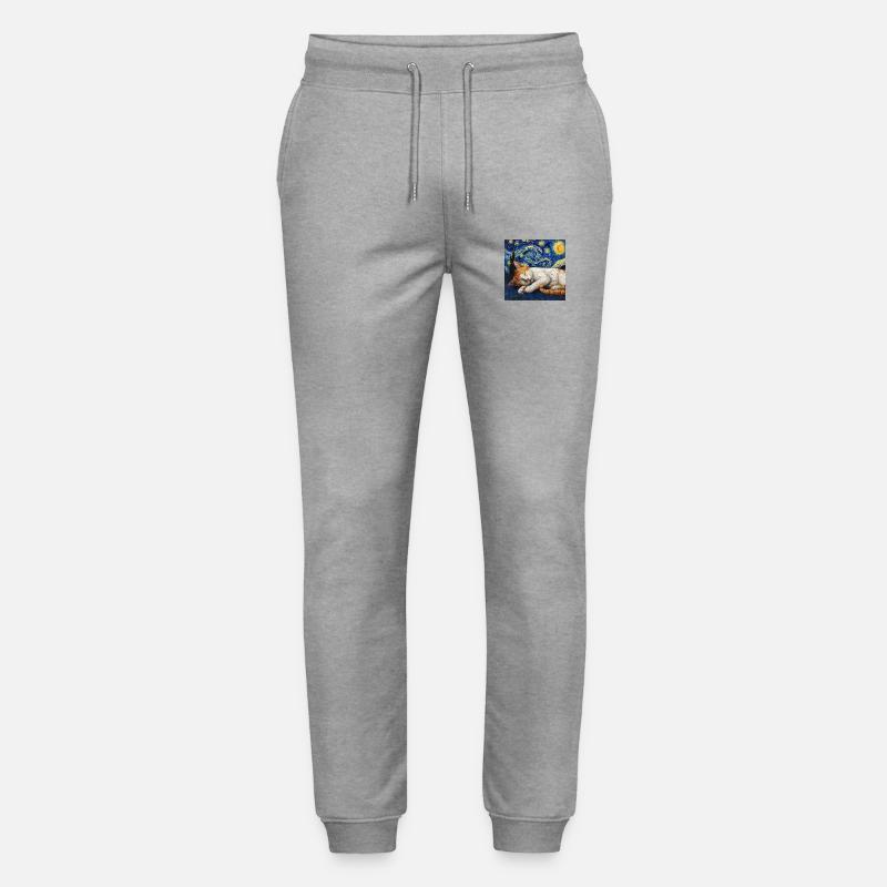 Cat Van Gogh Starry Night - Stanley/Stella Mover Unisex Organic Jogging Trousers - heather grey