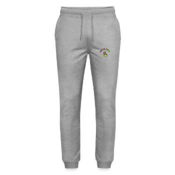 Cheerful Cartoon Green Turtle with Pink & Purple - Stanley/Stella Mover Unisex Organic Jogging Trousers - heather grey - Front - Marisol (170cm) & Nik (191cm)