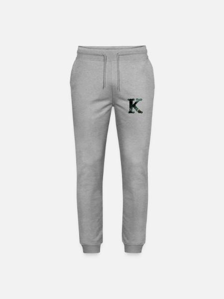 Green Marbled Letter K - Stanley/Stella Mover Unisex Organic Jogging Trousers - heather grey