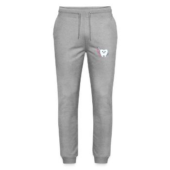 Funny tooth brushing his teeth with a toothbrush - Stanley/Stella Mover Unisex Organic Jogging Trousers - heather grey - Front - Marisol (170cm) & Nik (191cm)