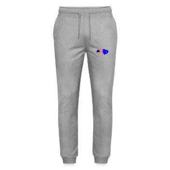 Amerikanische und europäische Herzen - Stanley/Stella Unisex Bio Jogginghose Mover  - Grau meliert - Vorne - Marisol (170cm) & Nik (191cm)