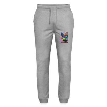 Green Origami Frog - Stanley/Stella Mover Unisex Organic Jogging Trousers - heather grey - Front - Marisol (170cm) & Nik (191cm)